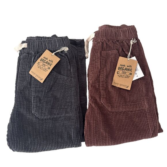 Easy Peasy Pants Charcoal/Wine Brown Corduroy Drawstring Boy Size 4T NWT Bundle - Picture 1 of 14